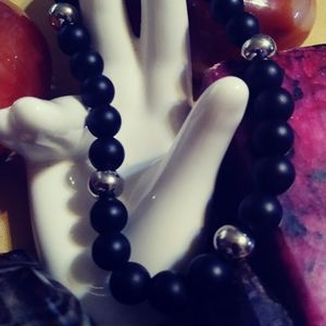 GENUINE *LAVA STONE* SILVER STRETCH* BRACELET. {SB-944270}